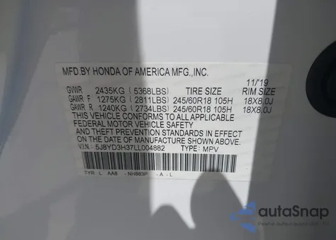 2020 Acura Mdx Standard из США, поврежденный, VIN 5J8YD3H37LL004882